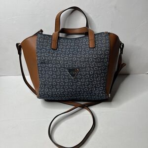 Guess Y2K Blue Denim Monogram Faux Leather  Shoulder Handbag Purse